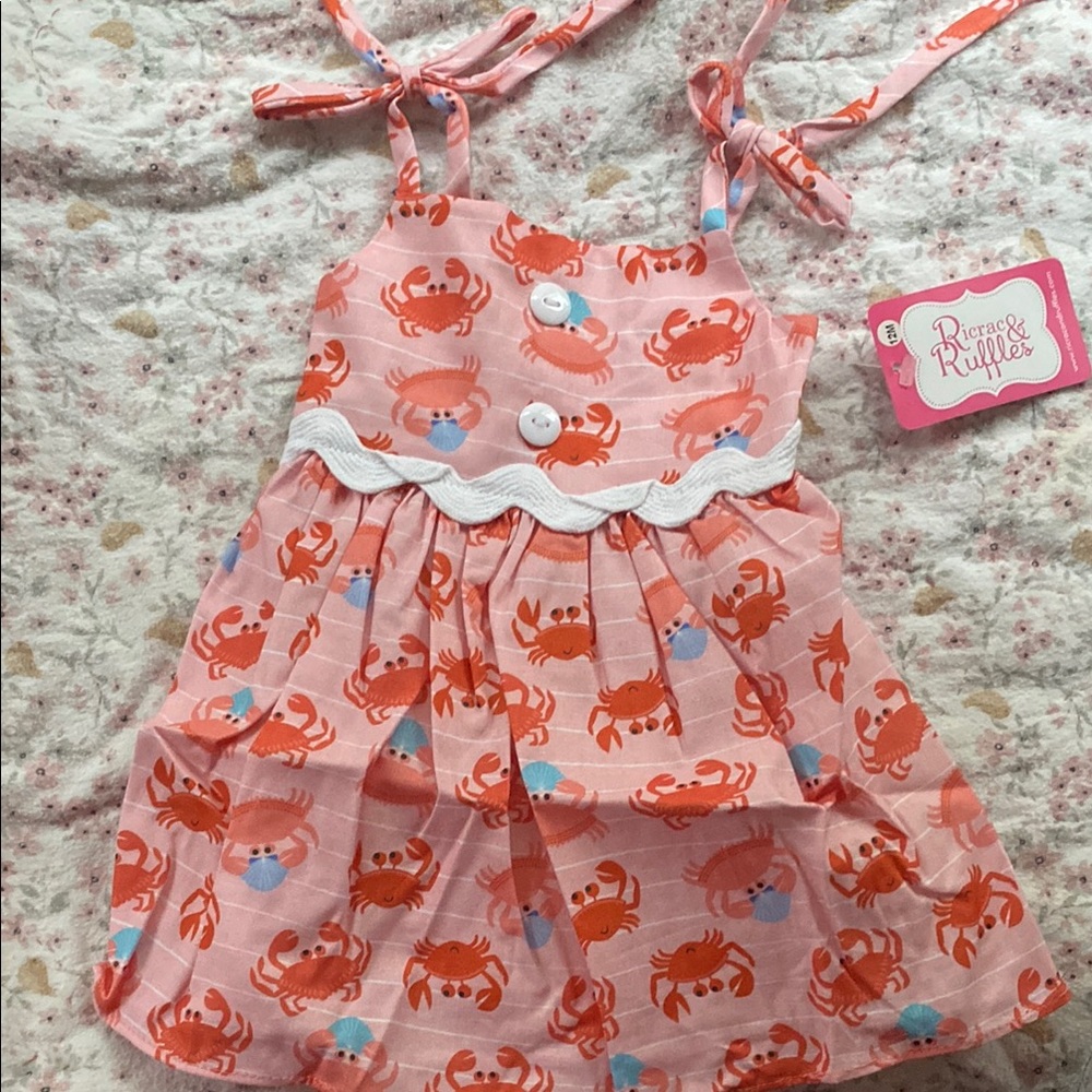 Pink Crab Print Dress with White Trim